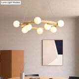 Modern Beige Ceiling Lamp With Frosted Glass Chandelier And Wood Circular Design – 8/10 Bulbs