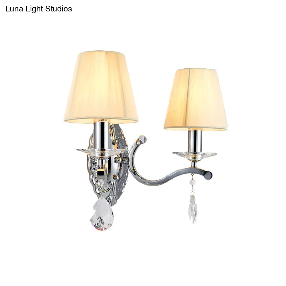 Modern Beige Cone Corner Fabric Wall Sconce With Chrome Curving Arm