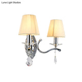 Modern Beige Cone Corner Fabric Wall Sconce With Chrome Curving Arm