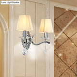 Modern Beige Cone Corner Fabric Wall Sconce With Chrome Curving Arm