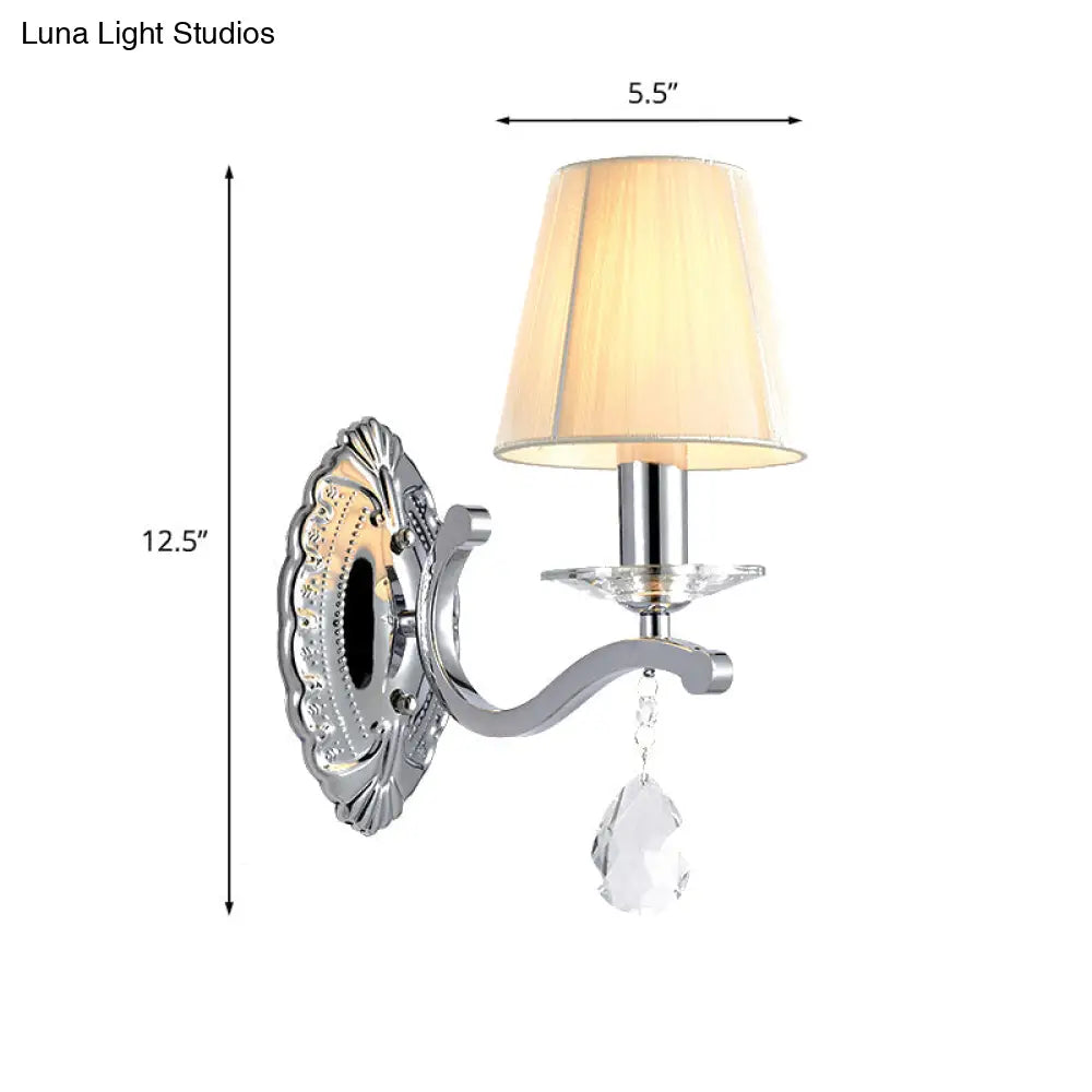 Modern Beige Cone Corner Fabric Wall Sconce With Chrome Curving Arm