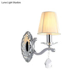 Modern Beige Cone Corner Fabric Wall Sconce With Chrome Curving Arm