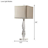 Modern Beige Desk Lamp With Fabric Shade - Rectangular Night Table Light