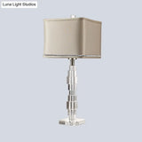 Modern Beige Desk Lamp With Fabric Shade - Rectangular Night Table Light