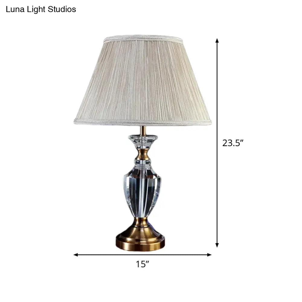 Modern Beige Desk Lamp With Wide Flare Fabric Shade