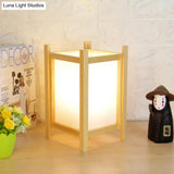 Modern Beige Desk Lamp With Wood Shade - Rectangular Night Table Light