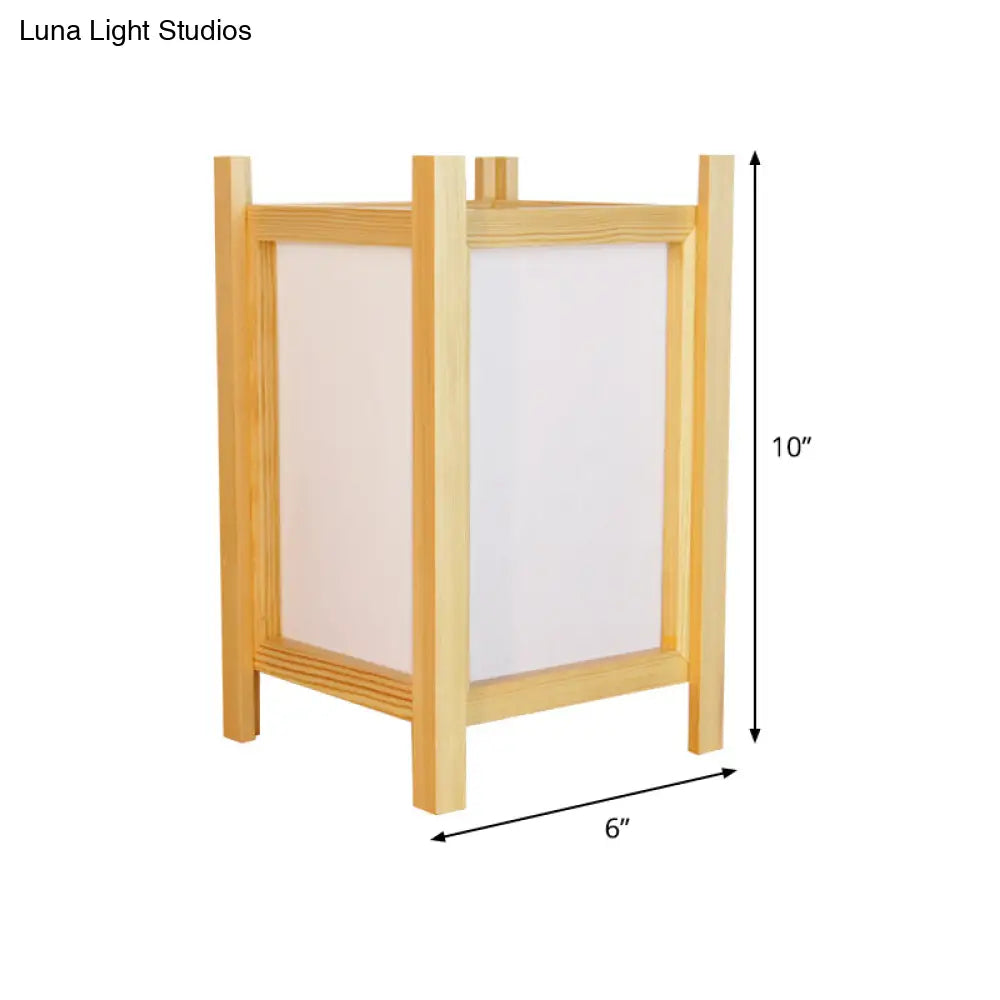 Modern Beige Desk Lamp With Wood Shade - Rectangular Night Table Light