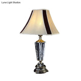 Modern Beige Fabric Bell Table Lamp With Sculpted Bronze Metallic Base