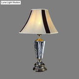 Modern Beige Fabric Bell Table Lamp With Sculpted Bronze Metallic Base
