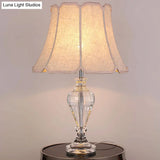 Modern Beige Flare Study Lamp With Crystal Base - 1 Head Reading Light