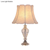 Modern Beige Flare Study Lamp With Crystal Base - 1 Head Reading Light