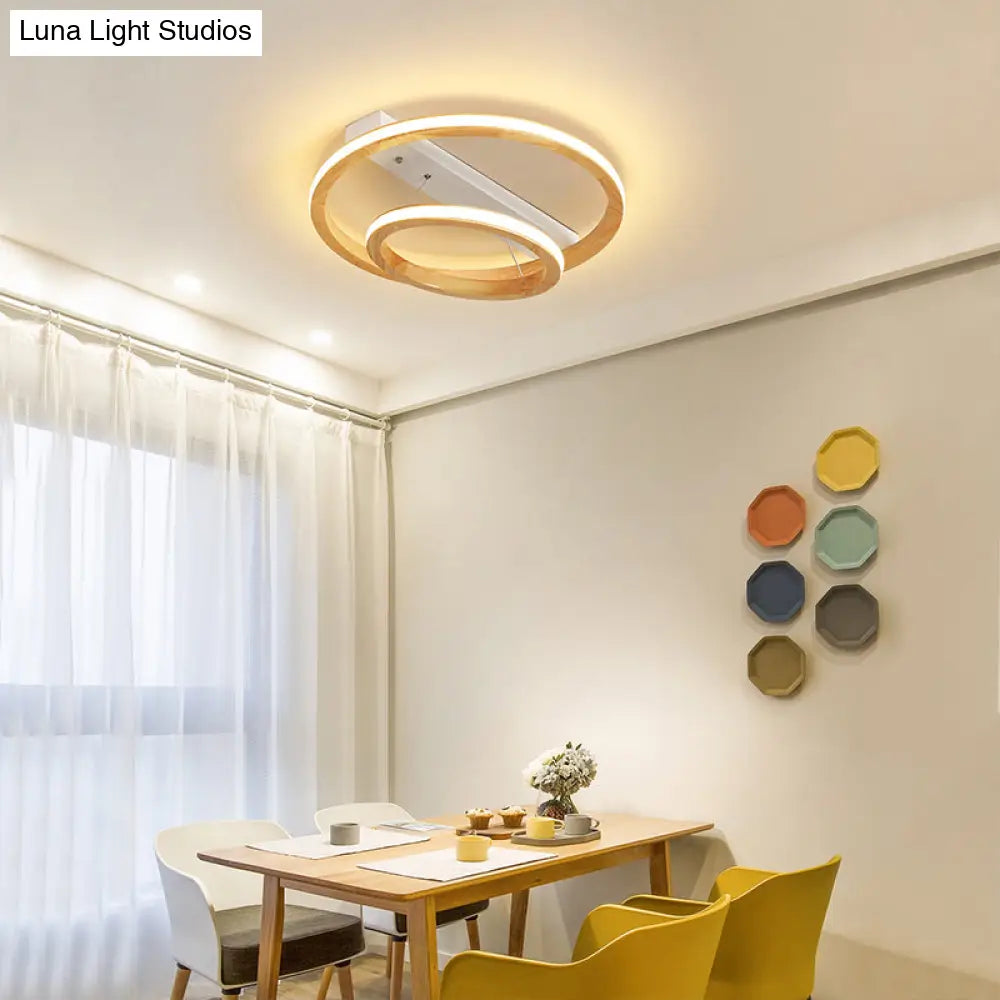 Modern Beige Led Wood Flush Mount Ceiling Light - 17’/21’/25’ Wide Fixture