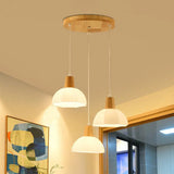 Modern Beige Multi-Lamp Pendant Light With Umbrella White Glass Shade For Dining Room