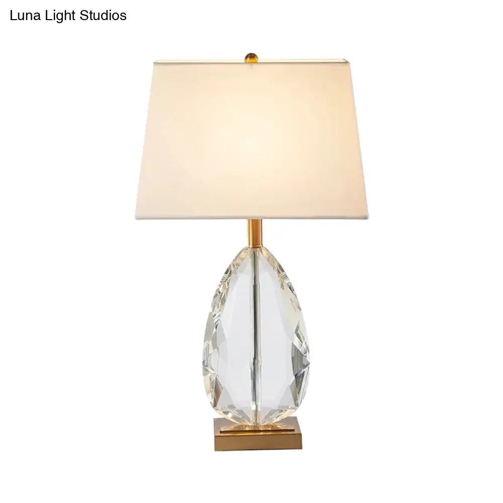Modern Beige Nightstand Lamp With Trapezoid Fabric Shade - 1 Bulb Bedroom Table Light
