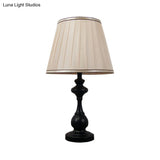 Modern Beige Pleated Fabric Task Light Reading Lamp With Curved Black Metal Base - 1 Bulb