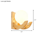 Modern Beige Wood Sconce Light Fixture With White Glass Shade - Wall Mounted Lamp