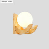 Modern Beige Wood Sconce Light Fixture With White Glass Shade - Wall Mounted Lamp