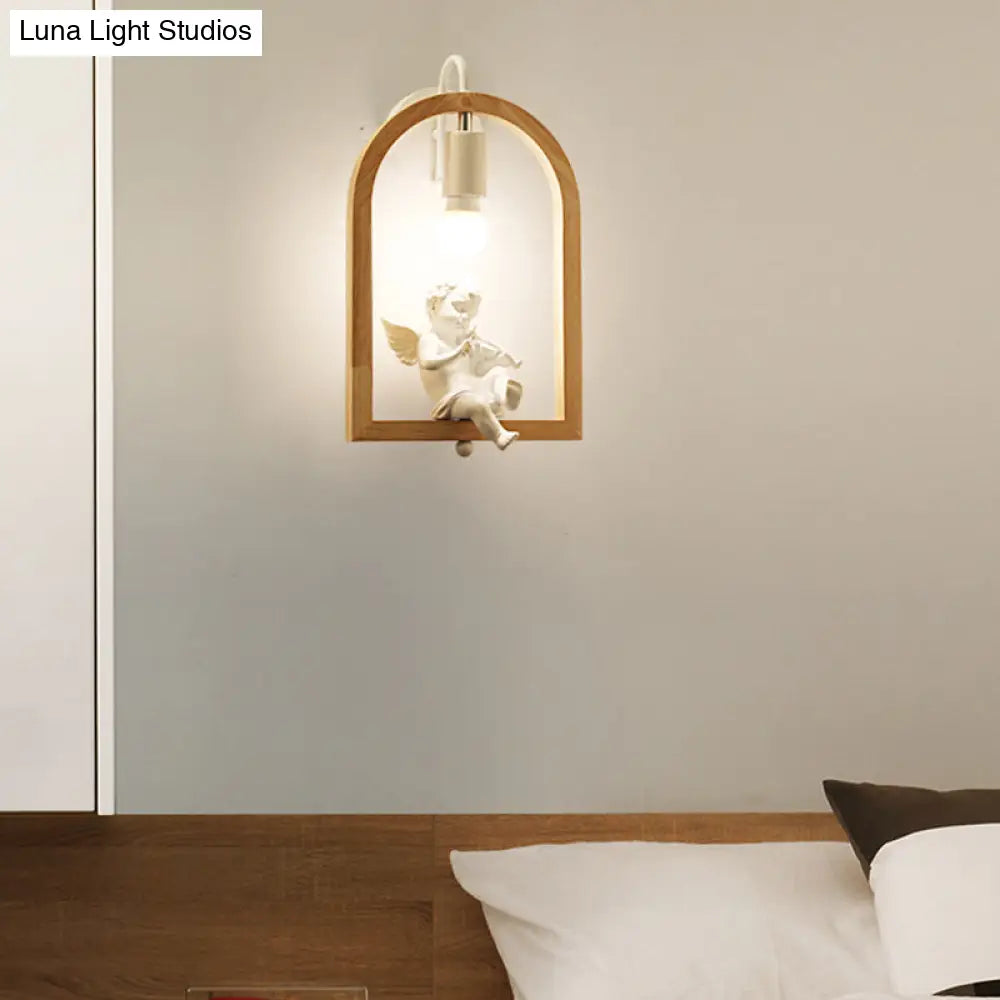 Modern Beige Wooden Arched Shelf Wall Light With Lovely Deco Boutique Sconce Lamp