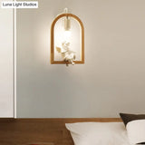 Modern Beige Wooden Arched Shelf Wall Light With Lovely Deco Boutique Sconce Lamp