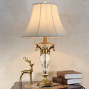 Modern Bell Study Lamp: White Fabric Shade Carved Brass Base 1 Bulb Task Light