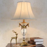 Modern Bell Study Lamp: White Fabric Shade Carved Brass Base 1 Bulb Task Light