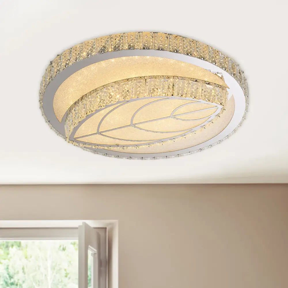 Modern Bevel Cut Glass Led Ceiling Mounted Flush Light In Chrome For Sleeping Room / Leaf