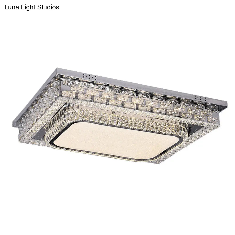 Modern Beveled Crystal Clear Led Ceiling Flushmount For Bedroom