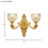 Modern Beveled Crystal Dome Sconce Light Fixture: Gold 1/2-Bulb Wall Lamp For The Bedroom