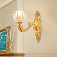 Modern Beveled Crystal Dome Sconce Light Fixture: Gold 1/2-Bulb Wall Lamp For The Bedroom 1 /