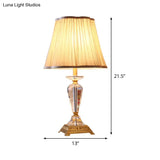 Modern Beveled Crystal Table Lamp With Fabric Shade - Tapered Design 1 Bulb Task Light In Beige