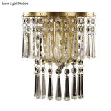 Modern Beveled Glass Crystal Semi-Rounded Wall Sconce Lamp In Brass - 1 Light Corridor Mount