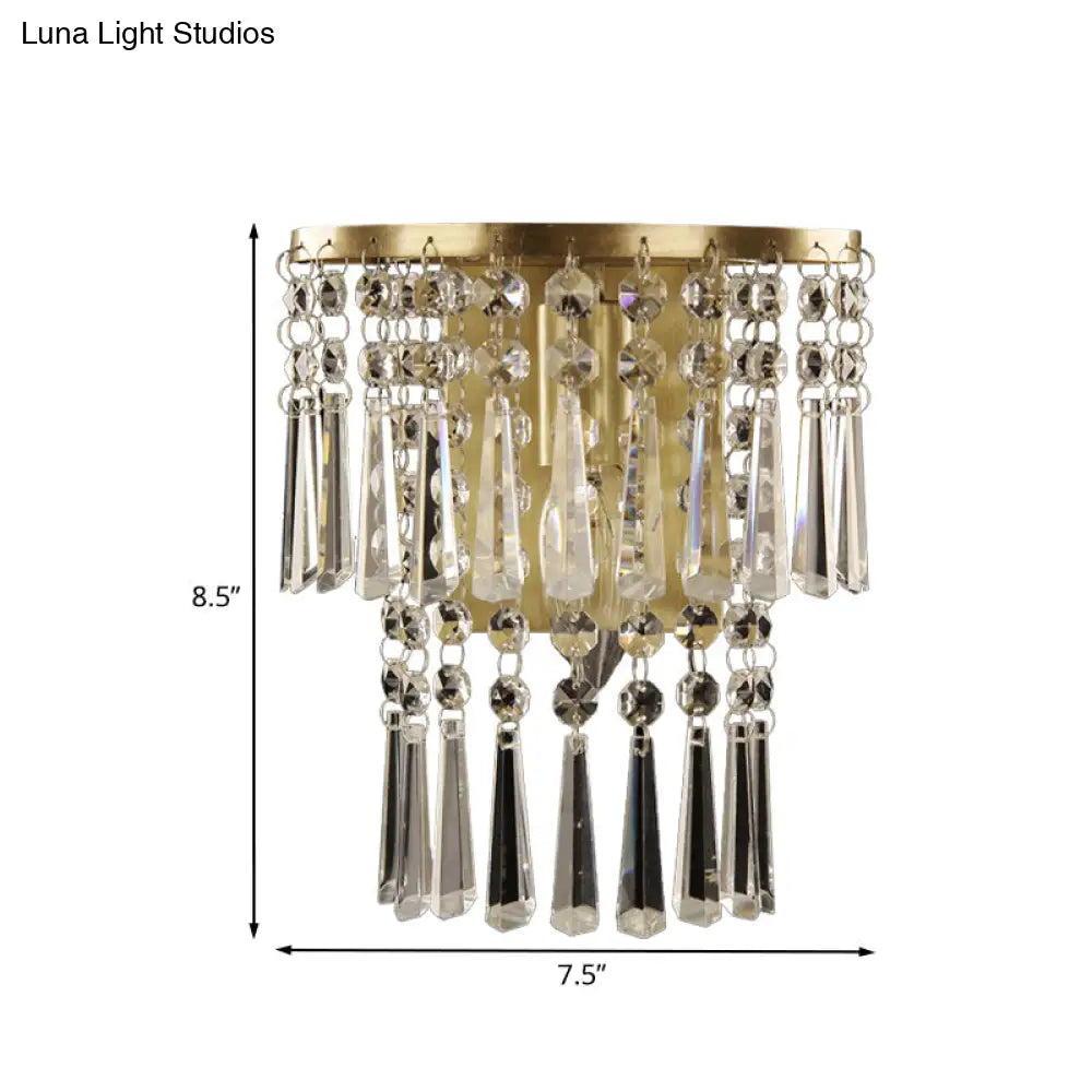 Modern Beveled Glass Crystal Semi-Rounded Wall Sconce Lamp In Brass - 1 Light Corridor Mount