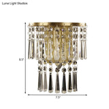 Modern Beveled Glass Crystal Semi-Rounded Wall Sconce Lamp In Brass - 1 Light Corridor Mount