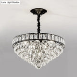 Modern Black 6-Head Bedroom Ceiling Chandelier With Crystal Drip Shades