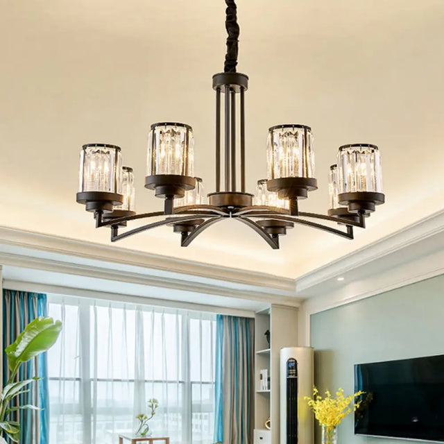 Modern Black 8-Bulb Crystal Chandelier For Living Room Lighting