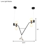 Modern Black A/V-Letter Ceiling Chandelier With 4 Iron Led Pendant Lights