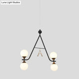 Modern Black A/V-Letter Ceiling Chandelier With 4 Iron Led Pendant Lights
