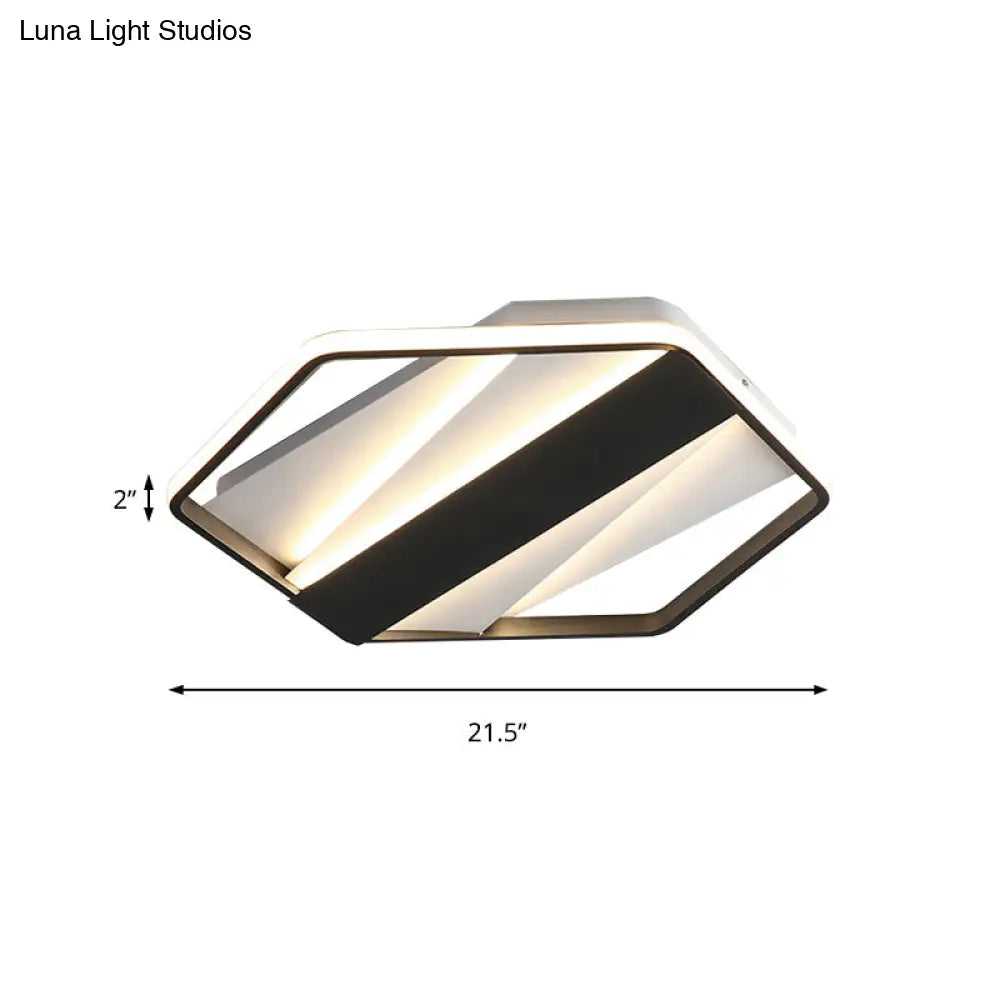Modern Black Acrylic Led Flush Ceiling Light For Hotels - Rectangle And Hexagon Design