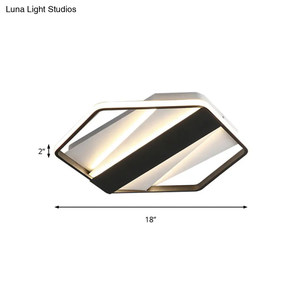 Modern Black Acrylic Led Flush Ceiling Light For Hotels - Rectangle And Hexagon Design