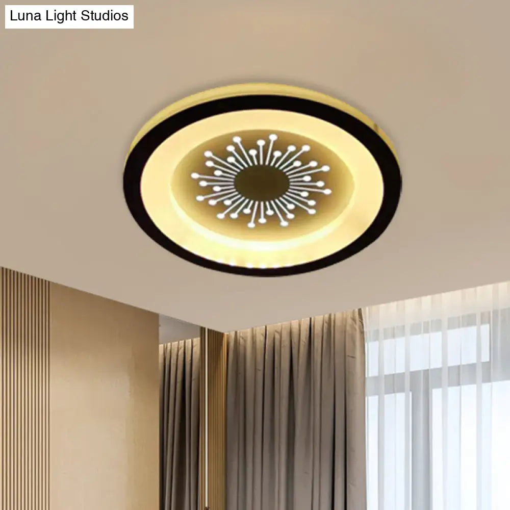 Modern Black Acrylic Led Flush Mount Lamp With Dandelion Pattern