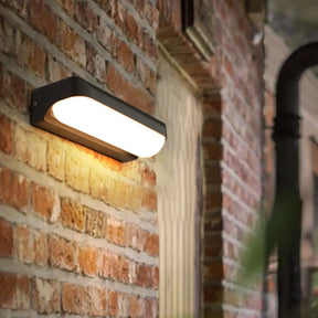 Modern Black Acrylic Wall Sconce With Flush Capsule Design And Half-Bulb Mounting / A