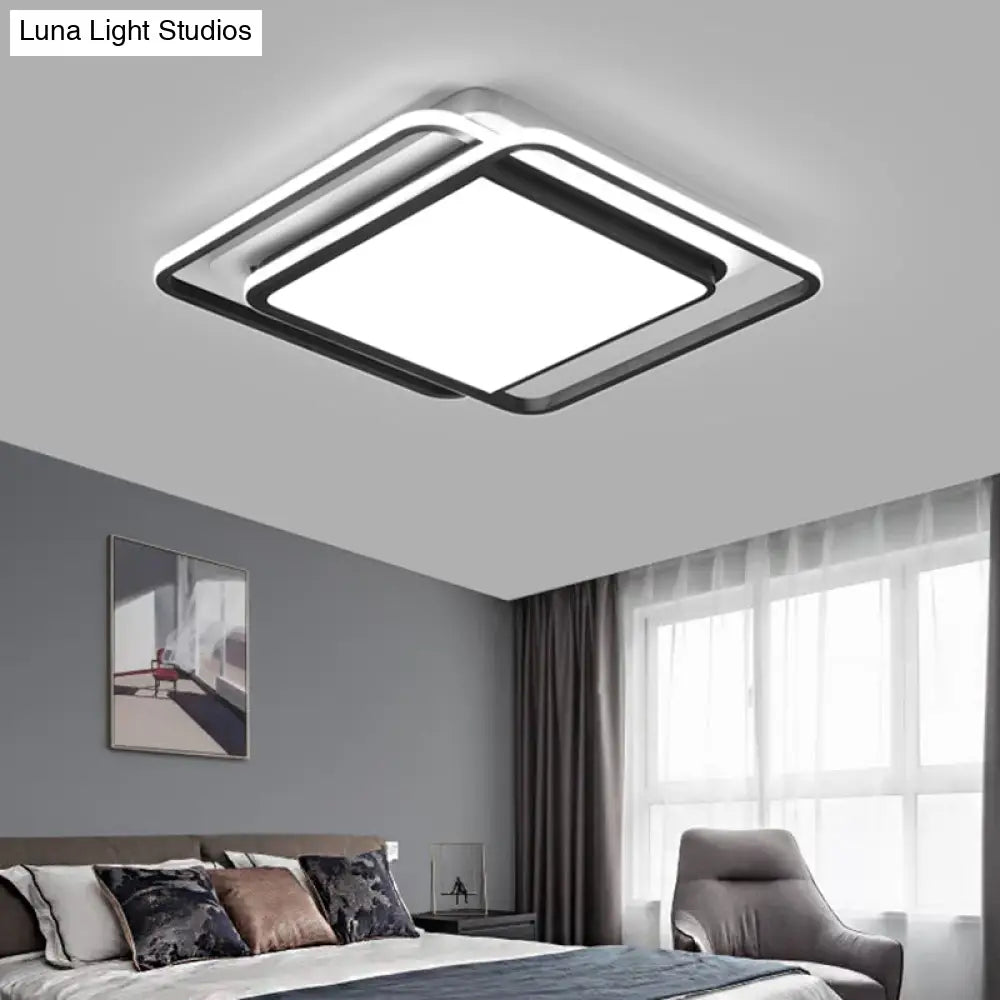 Modern Black Aluminum Led Bedroom Flushmount Ceiling Light - Square Shape