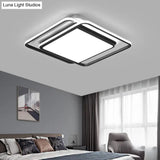 Modern Black Aluminum Led Bedroom Flushmount Ceiling Light - Square Shape