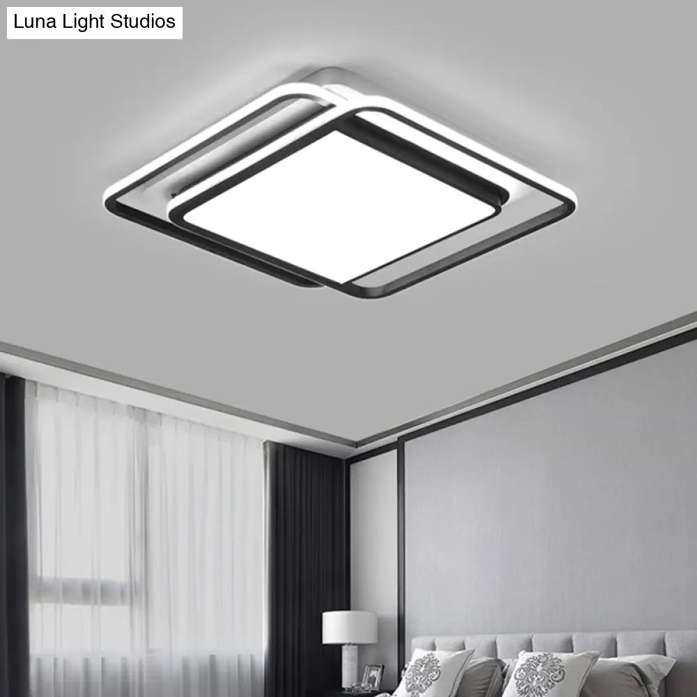 Modern Black Aluminum Led Bedroom Flushmount Ceiling Light - Square Shape