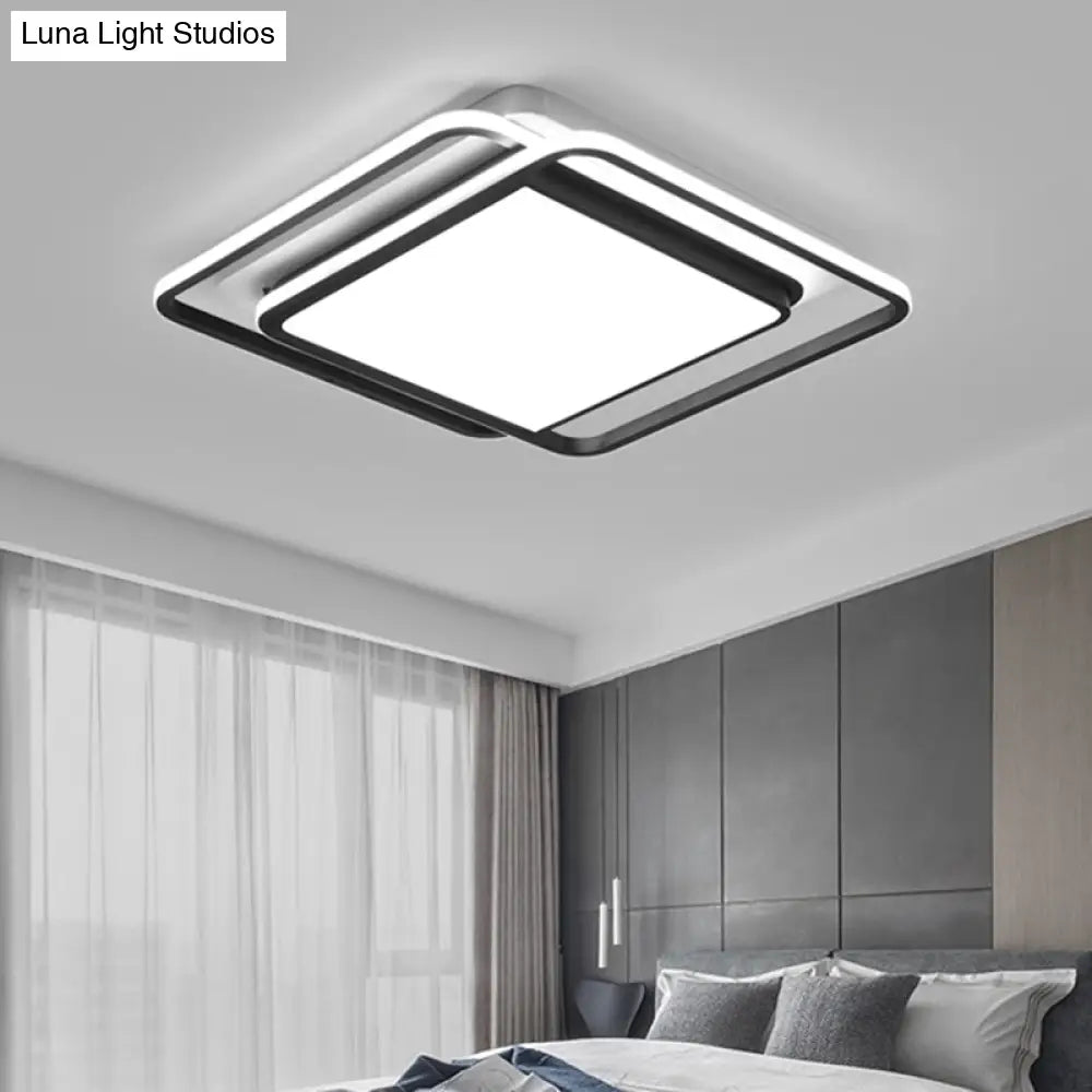 Modern Black Aluminum Led Bedroom Flushmount Ceiling Light - Square Shape