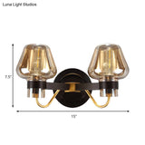 Modern Black Amber Glass Wall Lamp - 2-Light Mushroom Sconce Light Fixture For Living Room
