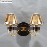 Modern Black Amber Glass Wall Lamp - 2-Light Mushroom Sconce Light Fixture For Living Room