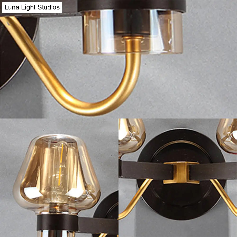 Modern Black Amber Glass Wall Lamp - 2-Light Mushroom Sconce Light Fixture For Living Room