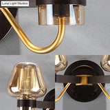 Modern Black Amber Glass Wall Lamp - 2-Light Mushroom Sconce Light Fixture For Living Room