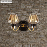 Modern Black Amber Glass Wall Lamp - 2-Light Mushroom Sconce Light Fixture For Living Room